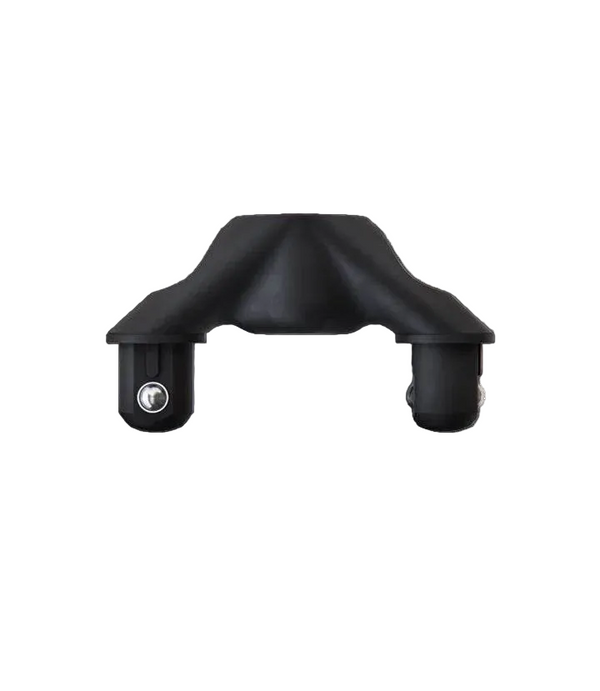 Black plastic massage gun component on a white background

