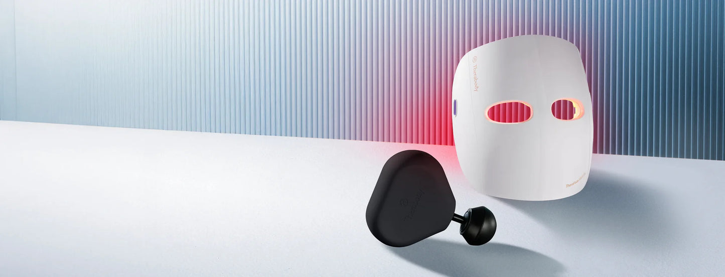 Black friday sale on therabody - massage gun and led mask with a background